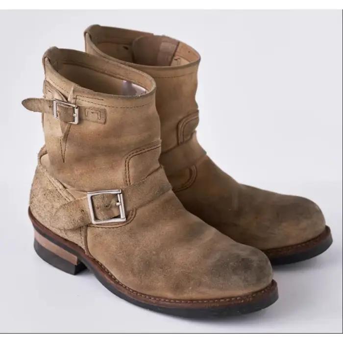 Bottes de travail vintage faites à la main en daim kaki pour hommes et femmes, chaussures d'ingénieu