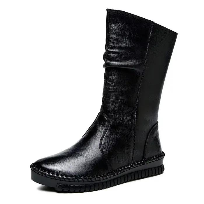 GKTINOO 2025 bottes d'automne en cuir pour femmes bottes rétro mi-mollet faites à la main chaussures