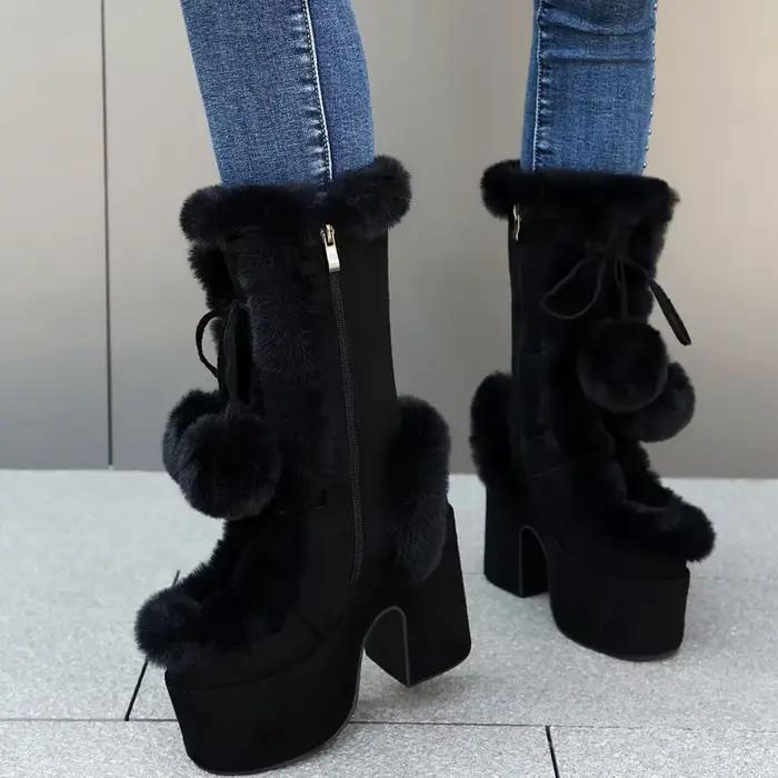 Bottes gothiques noires à plateforme épaisse pour femme, chaussures d'hiver 2023, grande taille 43, 