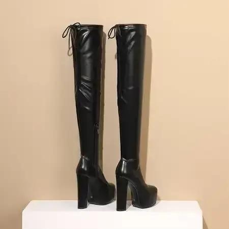 Bottes hautes à talons hauts épais pour femmes, chaussures de styliste Sexy à plateforme, élégantes,