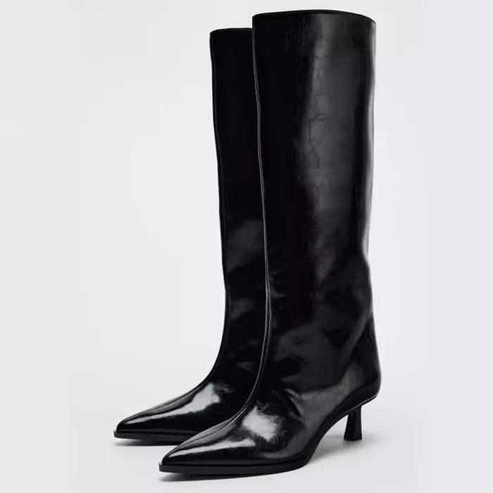 Bla botte large Tube bout pointu talon haut Tube pantalon bottes longues Faion chevalier bottes femm