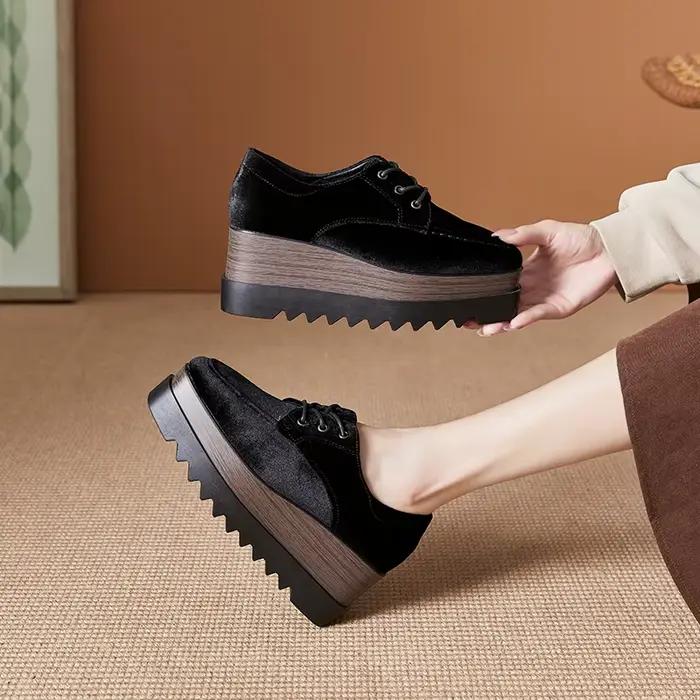 Creepers-Chaussures à plateforme en daim noir pour femmes, Escarpins pour dames, Designer Square Par