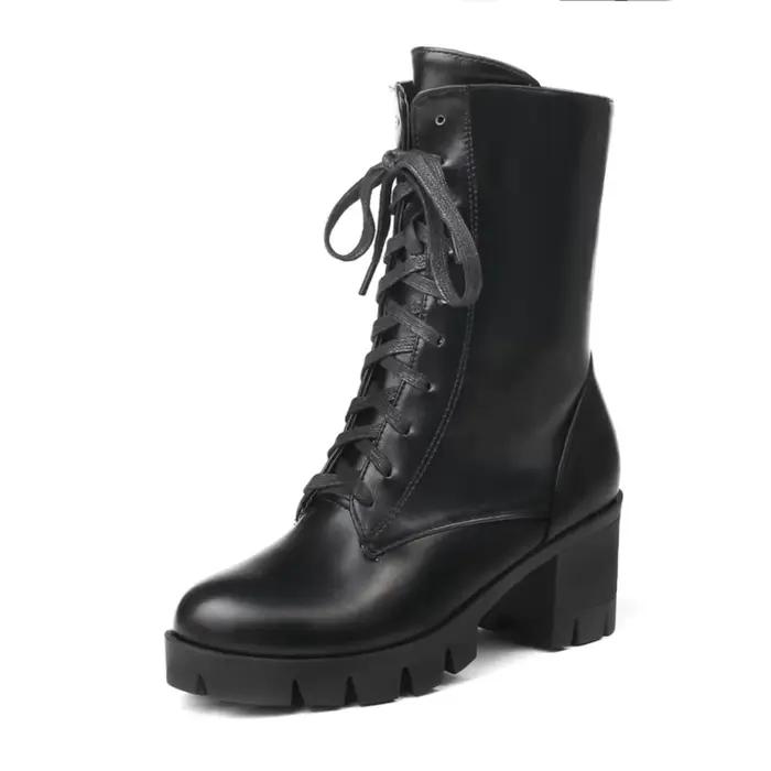 ORCHA LISA bottines femmes plate-forme chaussures en caoutchouc à lacets noir automne grosses bottes