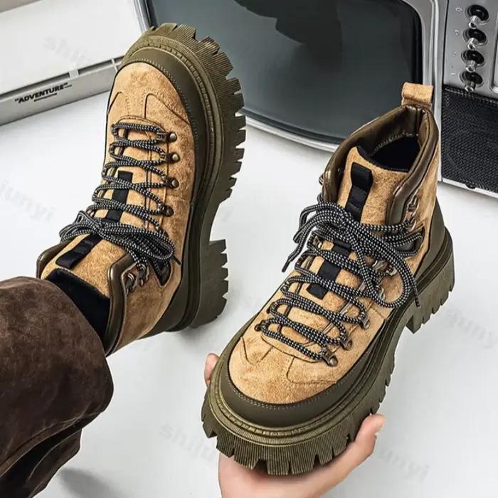 Bottes montantes pour hommes, style rétro, color-block, plateforme, baskets confortables de style br