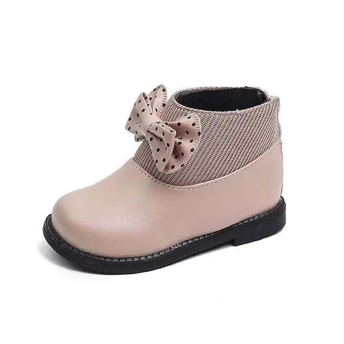 JGSHOWKITO Bottes à pois pour filles, bottes courtes antidérapantes avec nœud décoratif, bottes cour