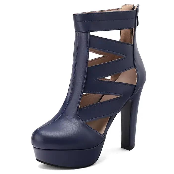 Bottines à talons hauts pour femmes, style mode, avec boucle, plateforme, noires et blanches, chauss