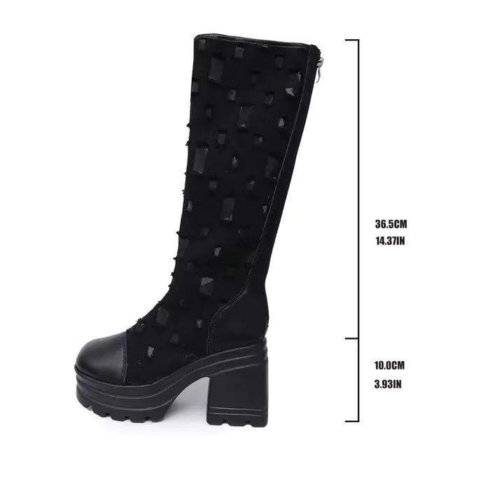 2025 printemps automne nouveau Style britannique creux longues bottes hautes dos fermeture éclair fo