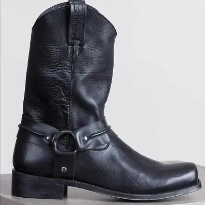 Bottes de Cowboy rétro pour femmes et hommes, mi-mollet, bottes d'extérieur Vintage en PU, chaussure