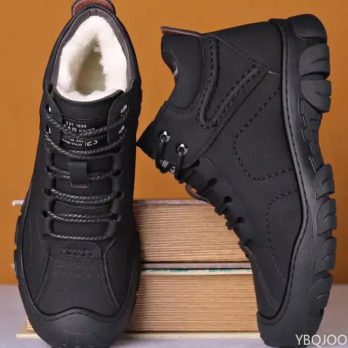Hommes hiver velours bottes épaisses en plein air haut bottes de neige chaussures imperméables décon
