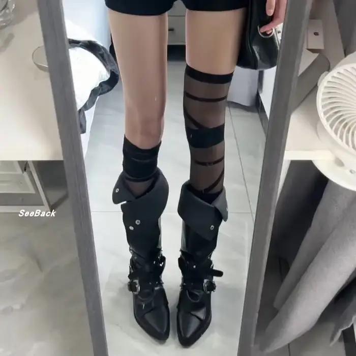 Bottes de chevalier 2025 automne noir style punk niche personnalité bottes longues style patrie amér