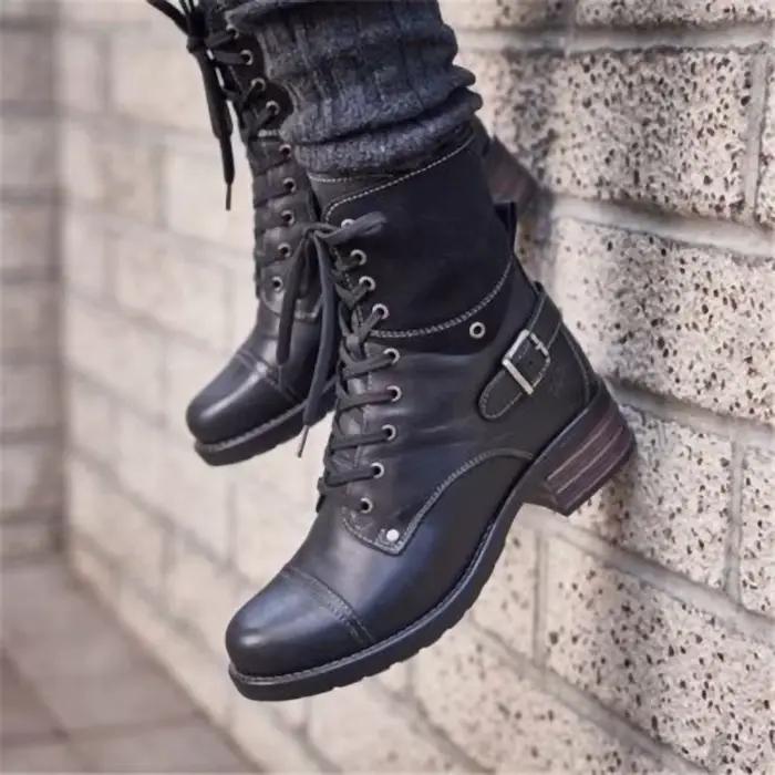 Grande taille 35-43 chaussures pour femmes automne femmes fermeture éclair bout rond à lacets talon 