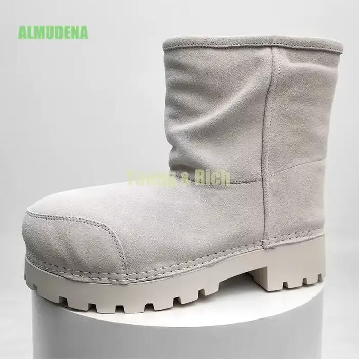 Bottes De neige mi-longues en peluche épaisse, couleur unie, antidérapantes, rétro, semelles épaisse