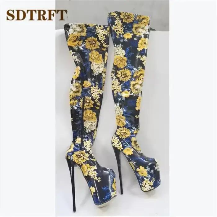 SDTRFT-Bottes à Talons Aiguilles pour Femme, Chaussures à Plateforme Rouge, Talons Fins, Au-Dessus d