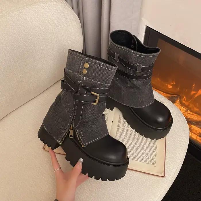 Bottines pour femmes, style cowboy, plates, à plateforme, avec fermeture éclair, mode créateur, bott