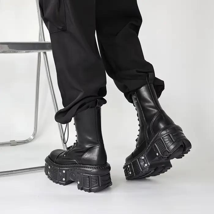 2026 nouveau Punk femmes plate-forme bottines femme Rock bout rond à lacets mode rétro grosses chaus