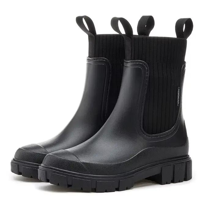 Bottes de pluie mi-mollet pour femmes, résistantes à l'usure, imperméables, antidérapantes, chaussur