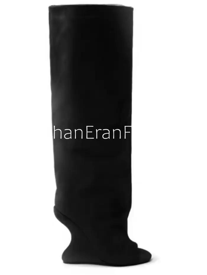 Bottes à talons hauts épais pour femmes, longueur aux genoux, Version Tube large, bouche de poisson,
