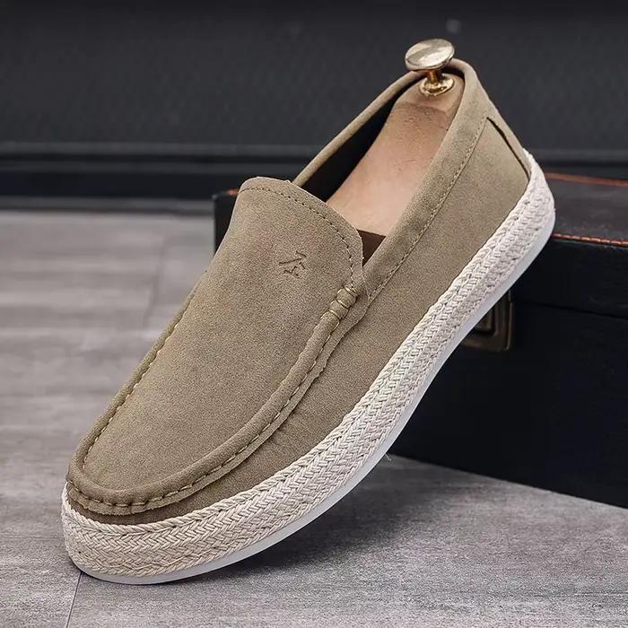 Nouvelles Chaussures Décontractées Homme 2026 : Mocassins en Daim Bleu avec Semelle Espadrille en Co