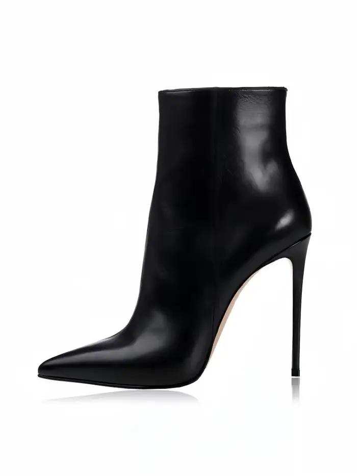 Bottes européennes et américaines à bout pointu et talons aiguilles en cuir PU, élégantes avec ferme
