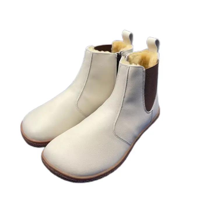 Tipsietoes bottes d'hiver en cuir véritable Chelsea pieds nus de marque supérieure avec doublure et 