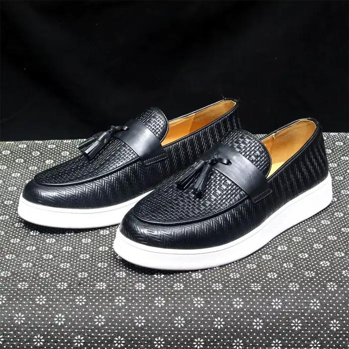 Mocassins à semelle plate en cuir véritable pour hommes, mocassins à enfiler, noir et marron, chauss