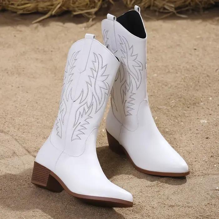 Bottes Western pour femmes, mode automne-hiver, bottes de cow-boy à talon épais, style vintage, bott