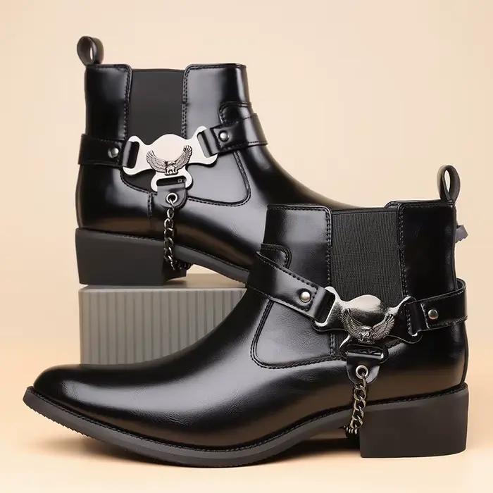 Marque hommes bottes mode pointu chaussons en cuir Style britannique affaires bottines laque cuir ha