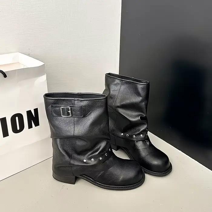 Bottines courtes plissées à la mode pour femmes, bottines à fond épais, élégantes, plateforme imperm