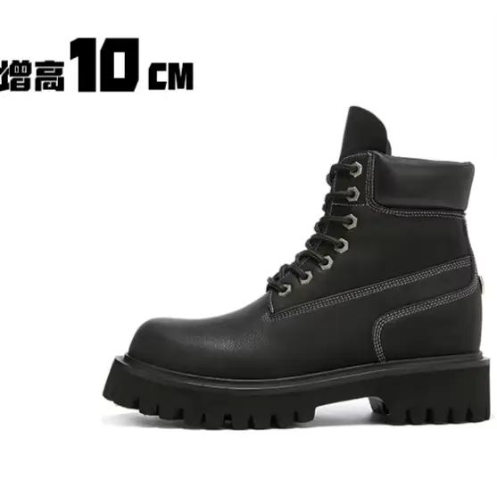 Bottes courtes en cuir de vachette pour homme, style britannique, hiver, extérieur, semelle épaisse,