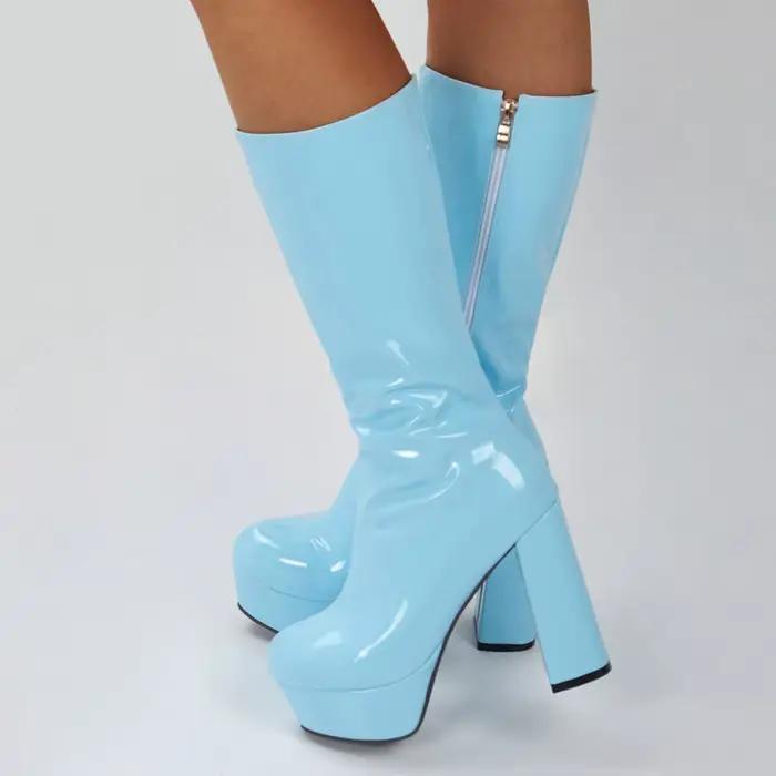 Bottes mi-tube pour femmes, imprimé léopard, plateforme Sexy, talon haut et épais, mi-mollet, fermet