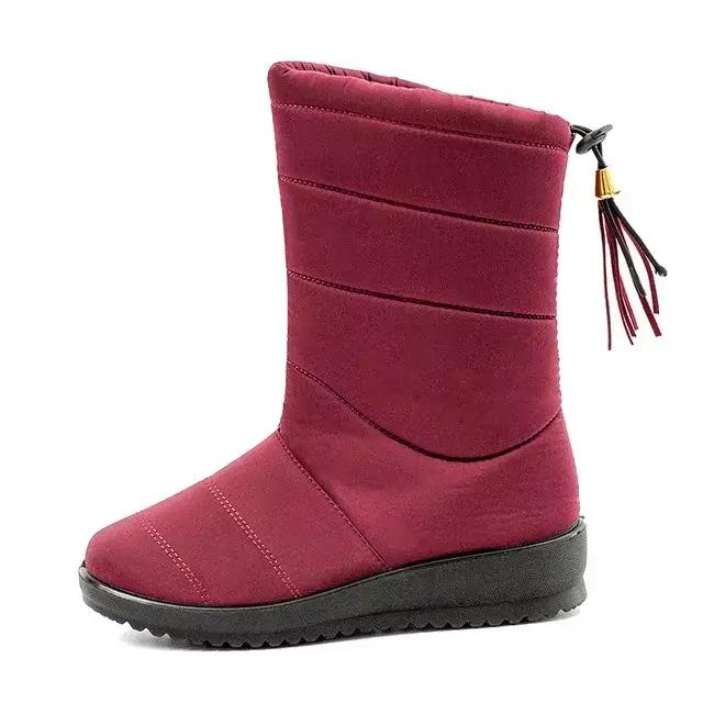 BEYARNE-Bottes de neige mi-mollet imperméables pour femmes, chaussures chaudes en fourrure, hiver