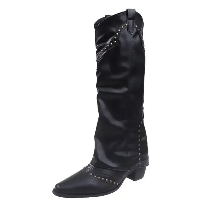 Bottes à rivets pour femmes, cuissardes hautes, bottines de chevalier longues au dos, chaussures à s