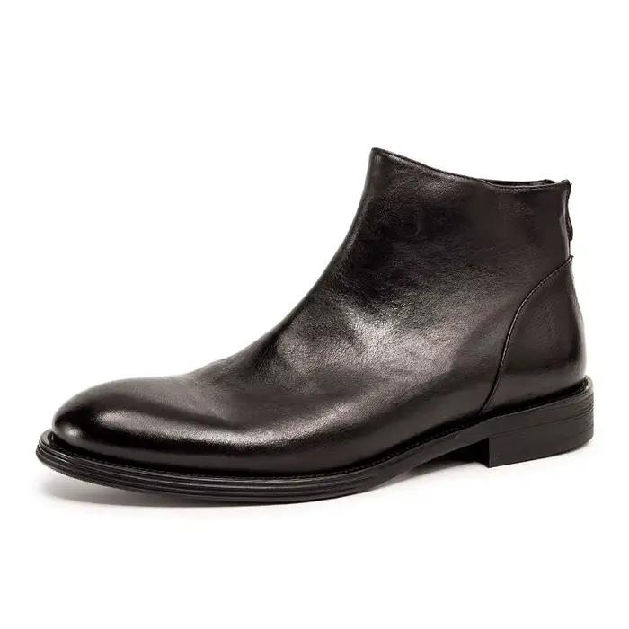 Bottines Chelsea en cuir véritable pour hommes, bottines à la mode, décontractées, Style britannique