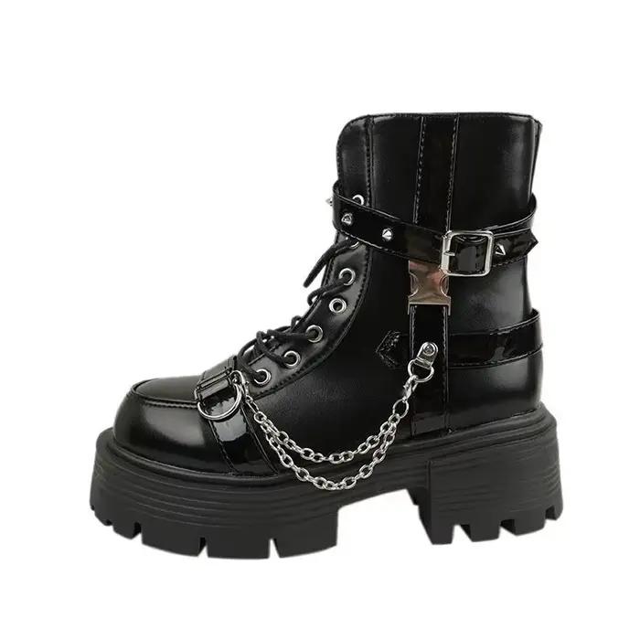 Bottines Punk à fond épais pour femmes, chaussures gothiques à talons épais avec Rivets noirs, pour 