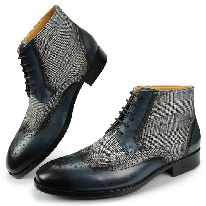 Bottes de rinçage de luxe pour hommes, chaussures de style britannique, cuir véritable, denim, class