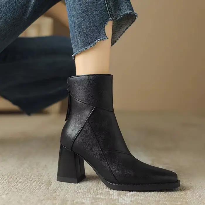 Aphixta luxe en cuir femmes bottines dos fermeture éclair fermer bottes modernes talons hauts chauss