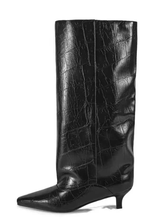 Bottes mi-mollet pointues à talon bas pour femme 2026, bottes hautes à talon fin, grandes tailles 35
