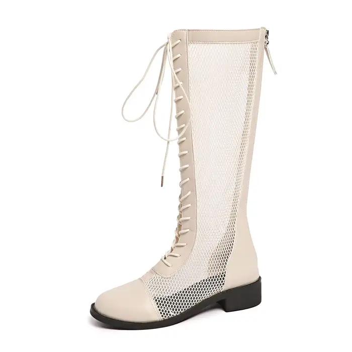 Bottes de Style coréen pour femmes, à la mode, ajourées, sangle croisée, bout rond, talon épais, Tub