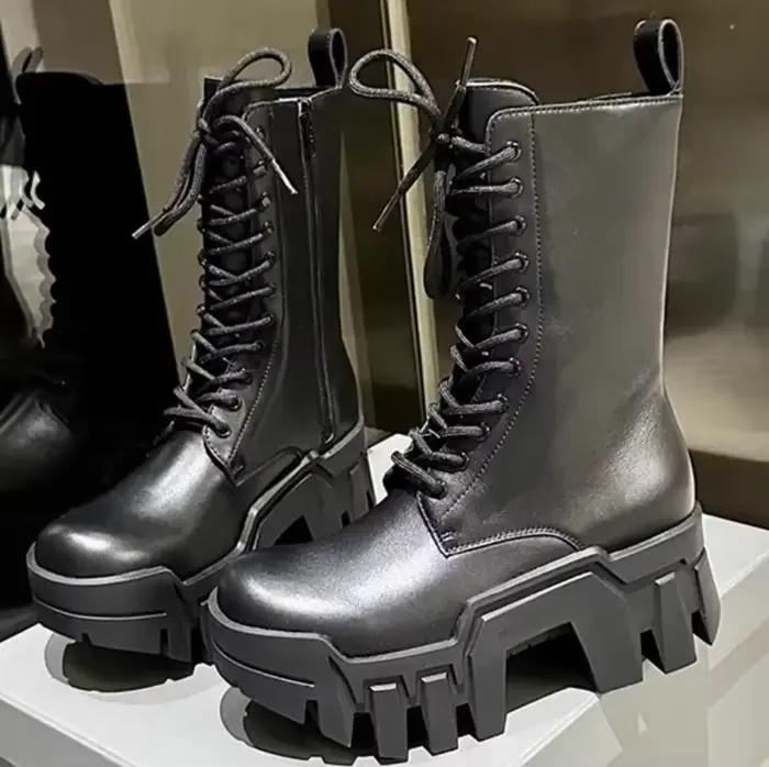 2025 nouvelle plate-forme de mode femmes rétro punk outillage couple dark rock locomotive bottes cha