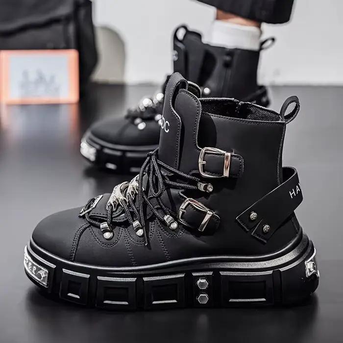 Bottes de marque originales pour hommes Punk plate-forme rouge tendance luxe homme chaussures mode r