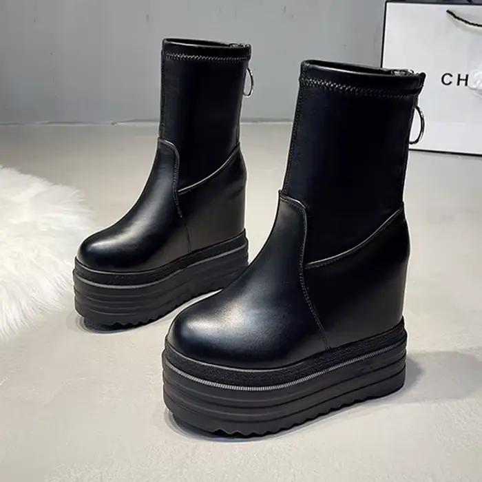 Bottines à semelles compensées pour femmes, chaussures de styliste à plateforme, à la mode, chaudes,