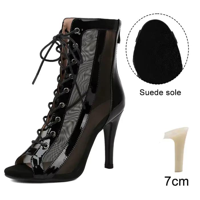 DKZSYIM femmes bottes de danse noir bottines respirant Salsa chaussures de danse latine pour dames f