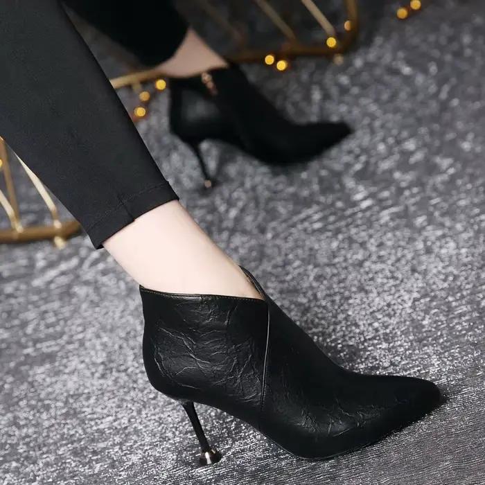 Bottes Nues Sexy pour Femme, Chaussures d'Automne/Hiver, Botas de Rinçage à Talons Hauts, Talon Fin,