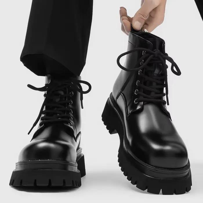 Bottes de travail montantes pour hommes, hiver, semelle épaisse, décontractées, rehaussantes, à lace