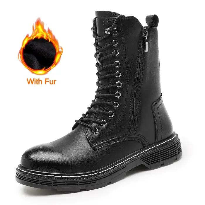 Bottes d'extérieur en cuir véritable pour hommes, bottines formelles en cuir noir, chaussures décont