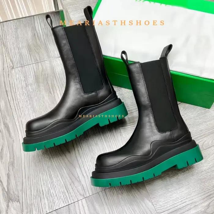 Bottines Chelsea à enfiler en cuir véritable pour femme, chaussures à bout rond et à talons épais, c