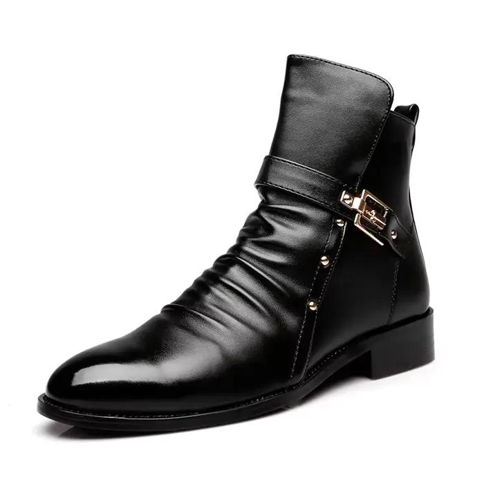 Bottes Chelsea de luxe pour hommes, bottes à bout pointu, chaussures d'affaires décontractées de hau