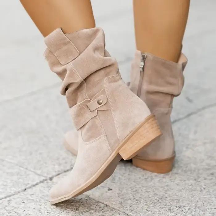 Bottes en daim à plateforme souple pour femmes, bottes western longues, fermeture éclair latérale, g