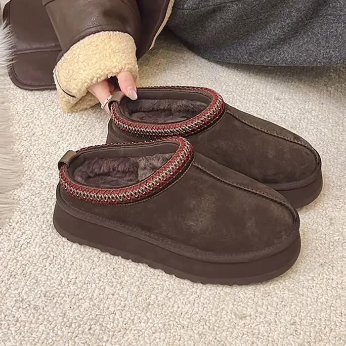 Hiver chaussons pour femmes chaussures plates plate-forme Singback Mules chaussures chaud daim coton