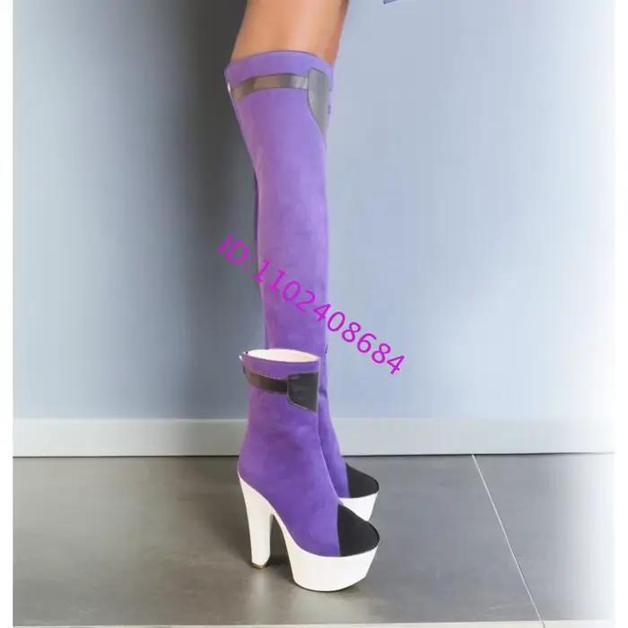 Bottes à talon épais asymétriques violettes à plateforme haute, bottes longues et courtes pour cospl